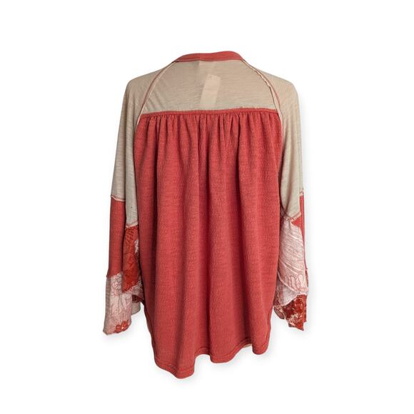 FREE PEOPLE We the Free XS Friday Fever Patterned Top peach pink patchwork - Picture 4 of 7